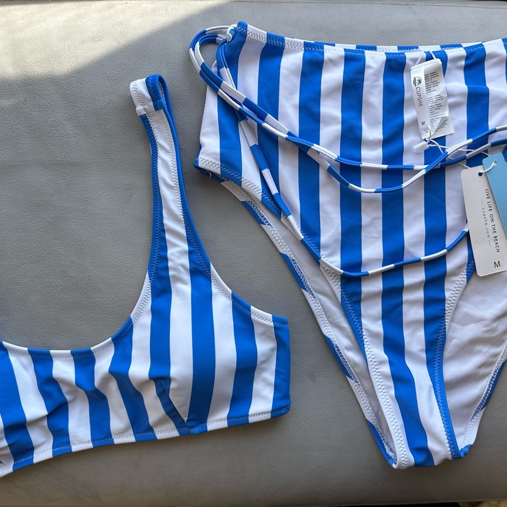 Blue and White Striped Cupshe Bikini Set